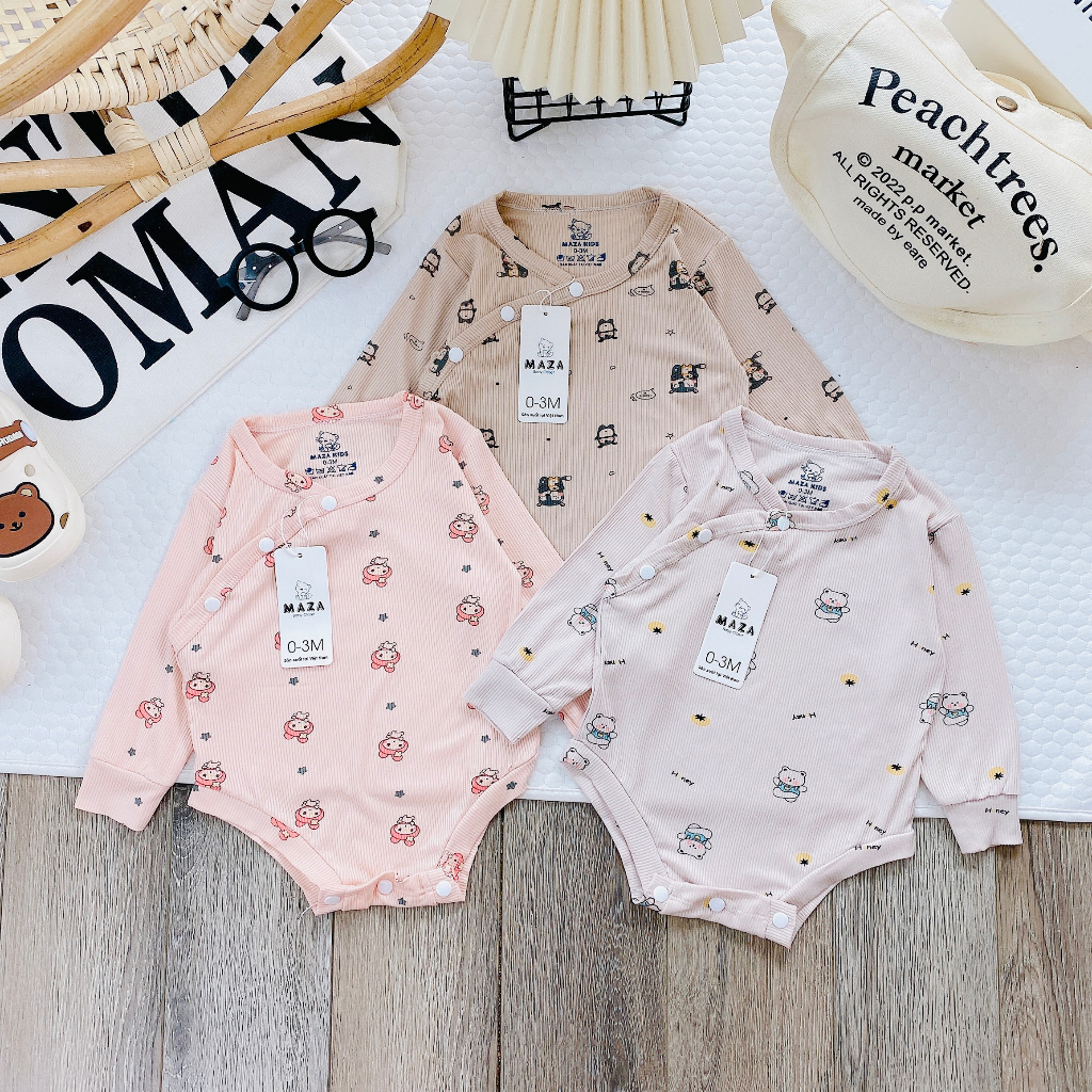 Body chíp dài tay sơ sinh thun tăm in kín bé 3-9kg