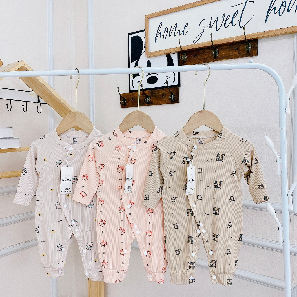 Body dài tay sơ sinh thun tăm họa tiết in kín size 3-9kg