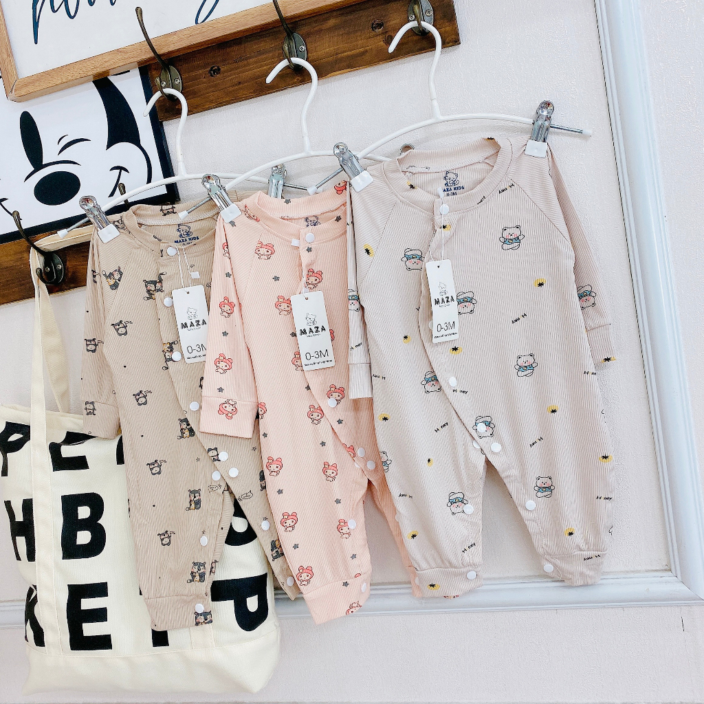 Body dài tay sơ sinh thun tăm họa tiết in kín size 3-9kg