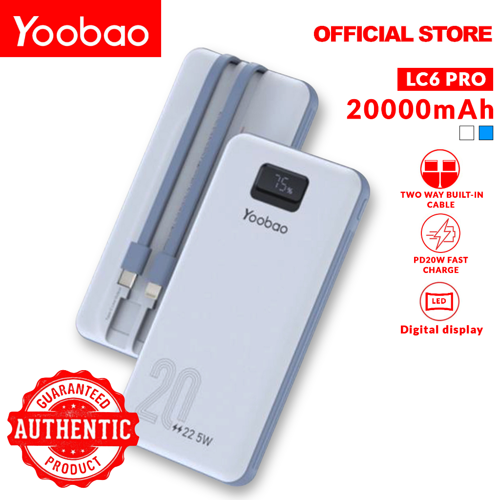 Pin dự phòng, Sạc Dự Phòng Yoobao 20000mAh Model LC6Pro, Màn Hình LED Pin Polymer An Toàn, SẠC NHANH - Hàng chính hãng