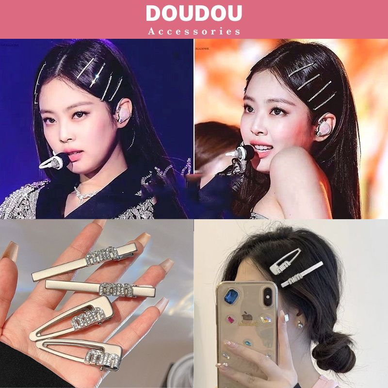 Phụ kiện kẹp tóc xinh Doudou Cặp tóc nữ Kẹp mái BB sang kim loại đính đá phong cách Y2K Hàn Quốc thời trang FJ020