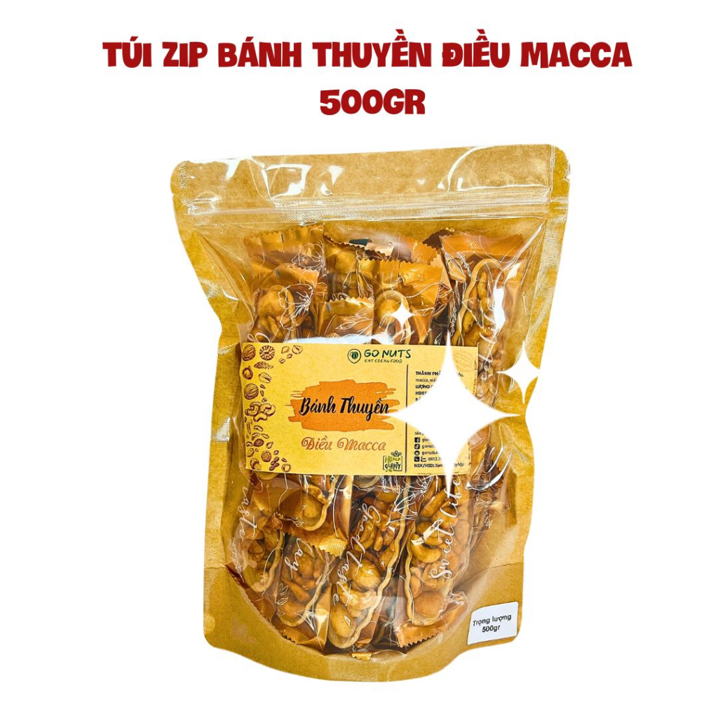 Túi zip 500g Bánh thuyền Điều Macca GO NUTS Bánh ăn kiêng hỗ trợ giảm cân không đường bánh hạt dinh dưỡng ngũ cốc chay