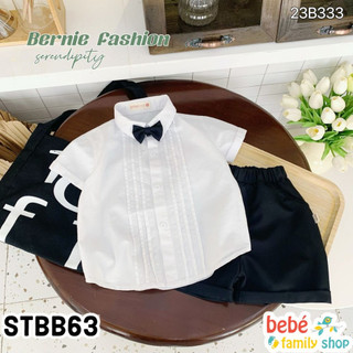 Set bộ sơ mi trắng bé trai công tử Bernie kèm nơ quần kaki đen 9-23kg