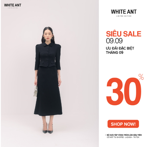 Áo Blazer Cổ Sen Tay Lỡ Dáng Ngắn Và Chân VÁy Dáng A Xuông Nữ White Ant Hàng Thiết Kế Cao Cấp