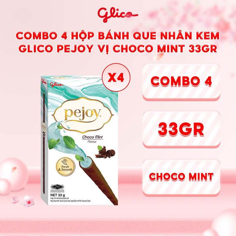 Combo 4 hộp Bánh que nhân kem Glico Pejoy vị Choco Mint 33gr