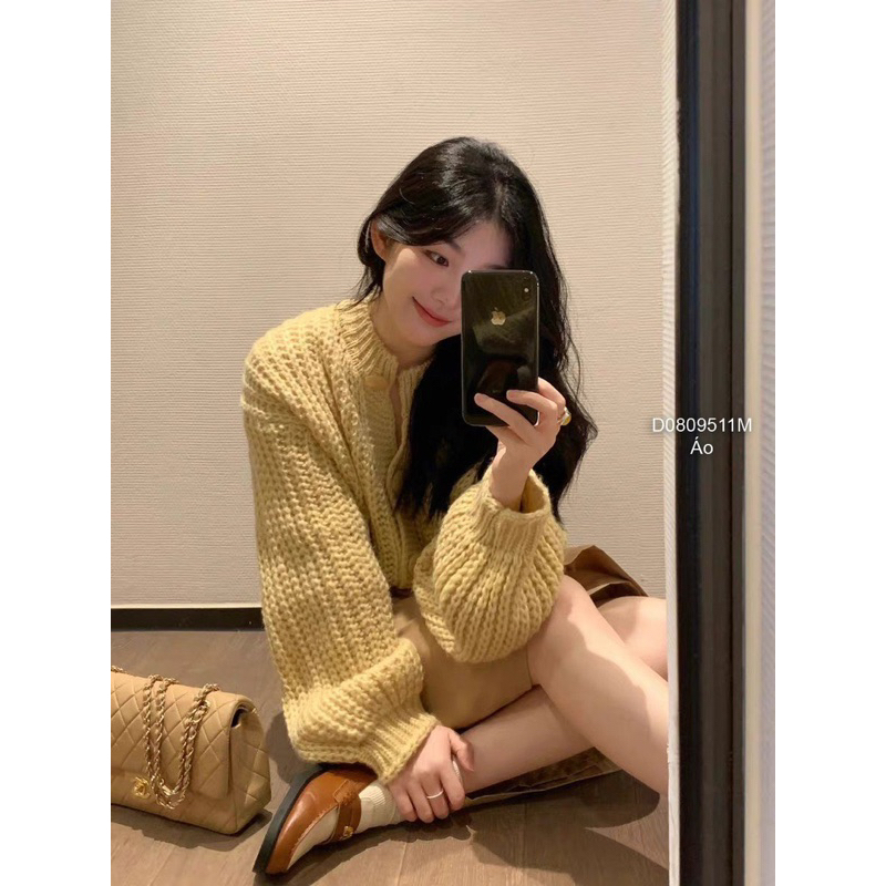 Áo len croptop tay dài gài nút hàng Quảng Châu