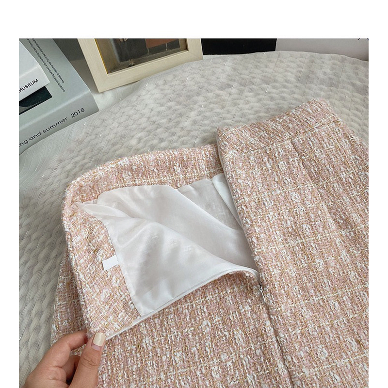 Chân váy chữ A kiểu dạ Tweed trang trí cúc tiểu thư