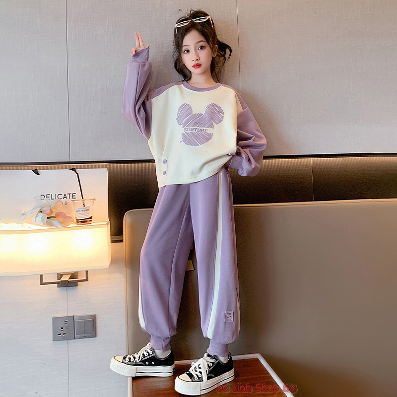 Bộ thu đông bé gái 17-45kg, set quần áo dài tay bé gái 4-14 tuổi mẫu LOUMA vải da cá dày dặn,hàng may kĩ.LM18