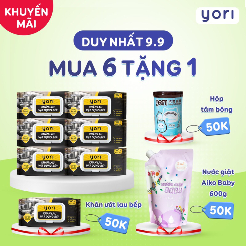 Combo 2g KHĂN ƯỚT LAU BẾP ĐA NĂNG YORI 100 tờ (siêu dai)