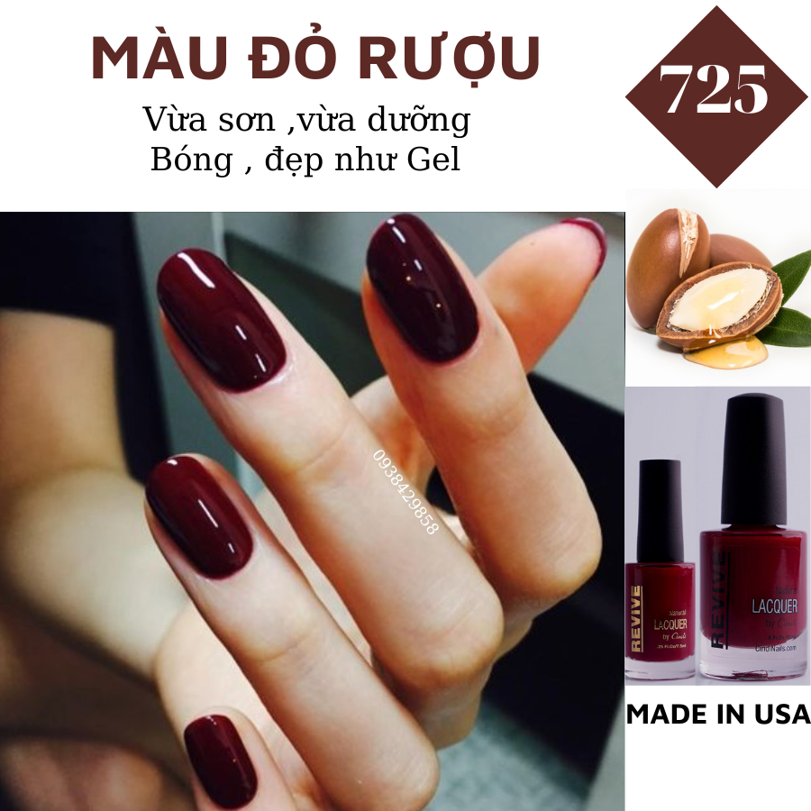 Sơn móng tay Organics Naturals Revive Chính Hãng Mỹ USA - Màu Đỏ Rượu Vang mã 725
