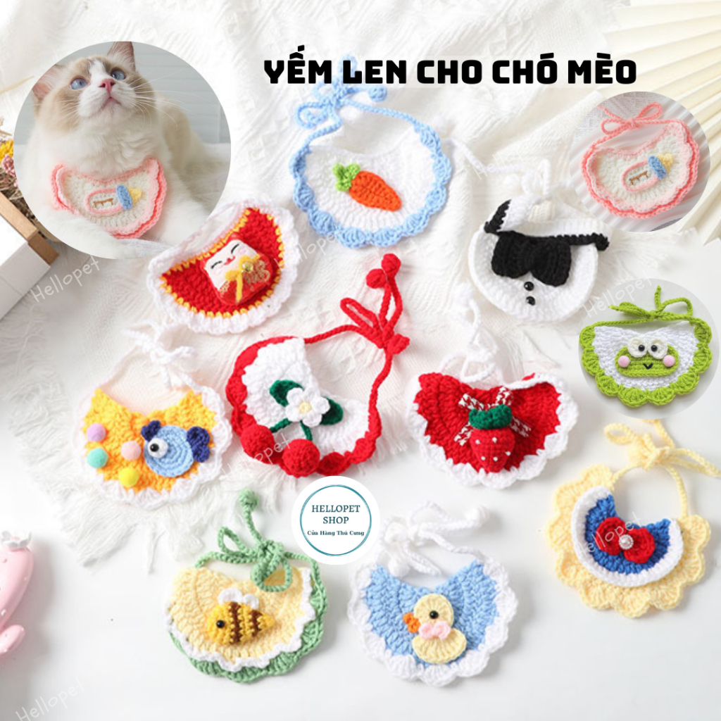 Yếm len cho chó mèo, Yếm len cho thú cưng nhiều màu dễ thương, Yếm cho chó mèo, vòng cổ cho thú cưng, Phụ kiện chó mèo