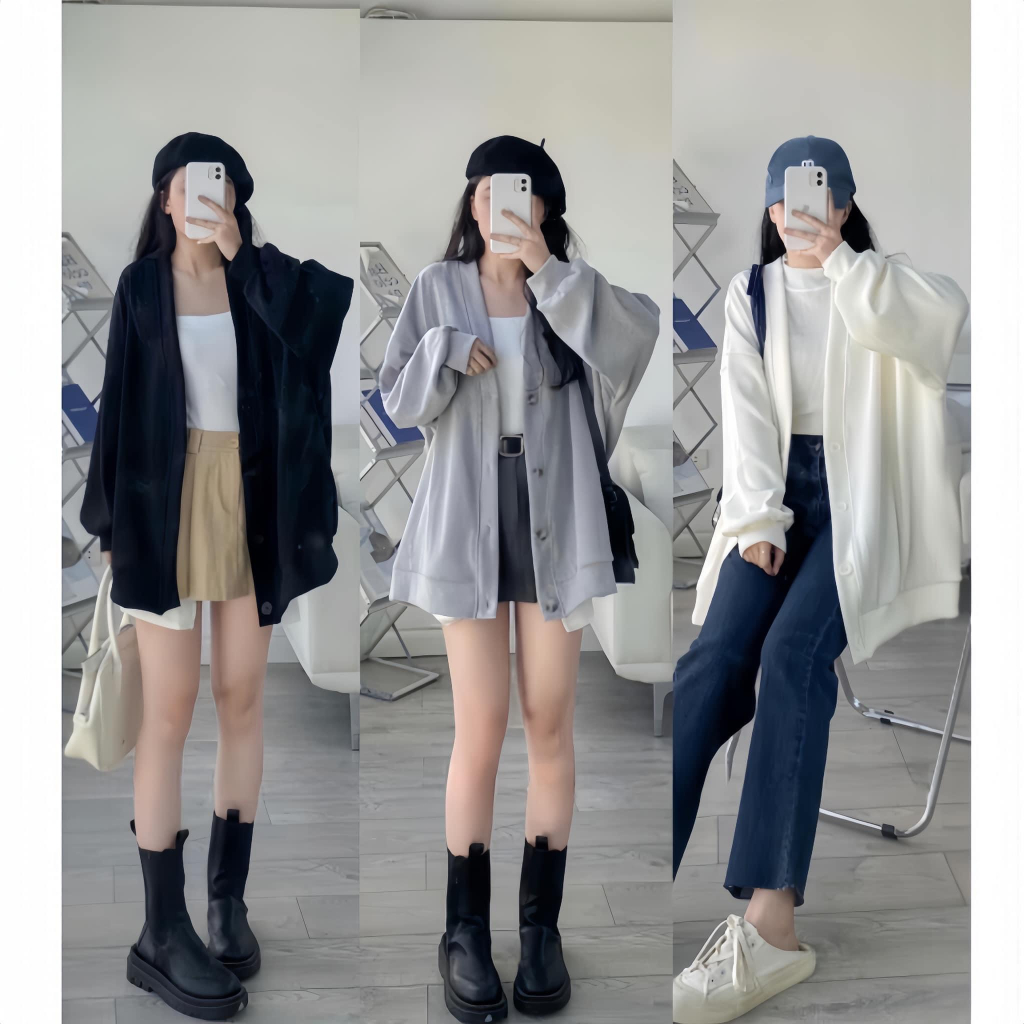 Áo khoác nỉ có cúc Unisex form rộng trơn nhiều màu mặc quanh năm phong cách Hàn