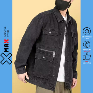 Áo khoác jean nam nữ form rộng XMAX Áo khoác bò Unisex túi kéo khóa phong cách Hàn Quốc B104