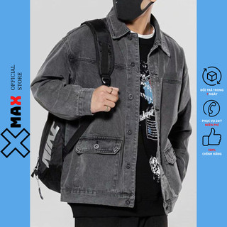 Áo khoác jean form rộng nam XMAX Áo khoác bò cá tính chất denim dày dặn thời trang thu đông B102