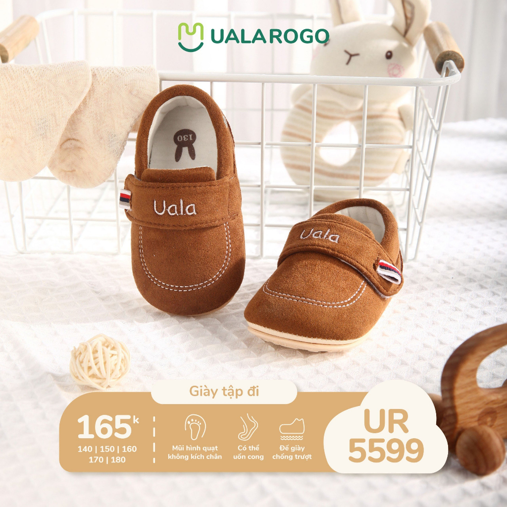 Giày tập đi cho bé Ualarogo hình động vật dễ thương đế cao su chống trượt an toàn quai dán điều chỉnh rộng chật 5599