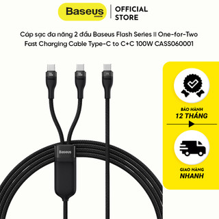 Cáp sạc đa năng 2 đầu baseus flash series ⅱ one-for-two fast charging cable type-c to c+c 100w cass060001