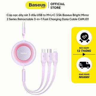 Cáp sạc dây rút 3 đầu usb to m+l+c 3.5a baseus bright mirror 2 series retractable 3-in-1 fast charging data cable camj01