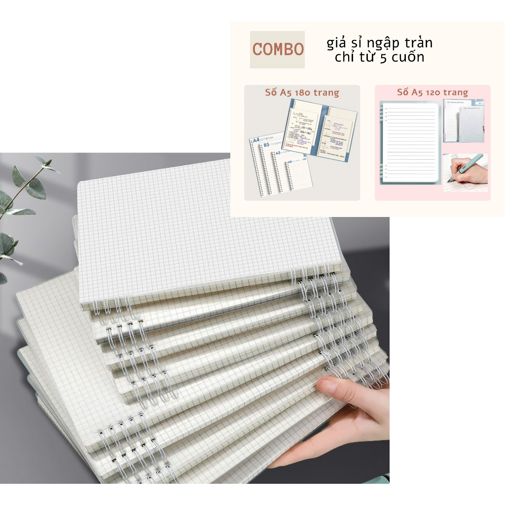 Sổ Lò Xo A5 Kép 2 Đầu Bìa Trong, Sổ Lò Xo A5 Gáy Xoắn Ghi Chép Tiện Lợi - tiny_minie