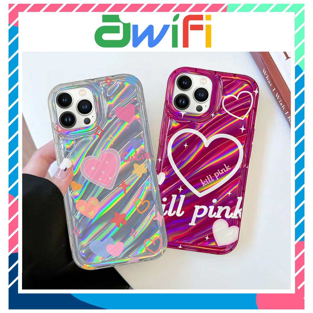 Ốp lưng iphone vân sóng laser tim pink 6/6splus/7/7plus/8/8plus/x/xs/11/12/13/14/pro/max/plus/promax - Awifi Case V5-15