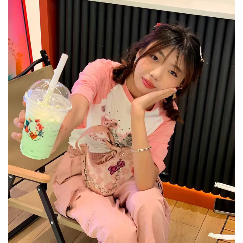 Túi xách tay túi kẹp vai màu hồng barbie