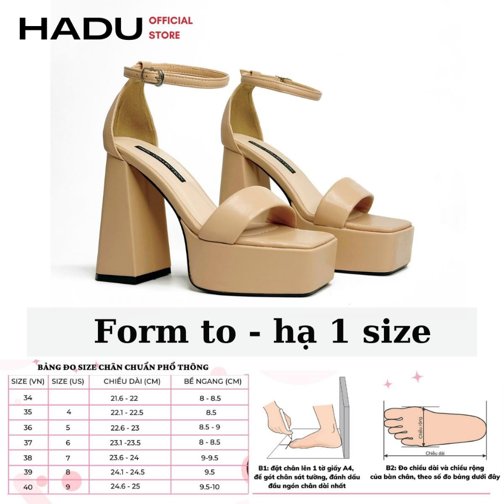 Giày sandal cao gót đế vuông 13cm quai ngang đế đúp GENCY - BH 24 tháng