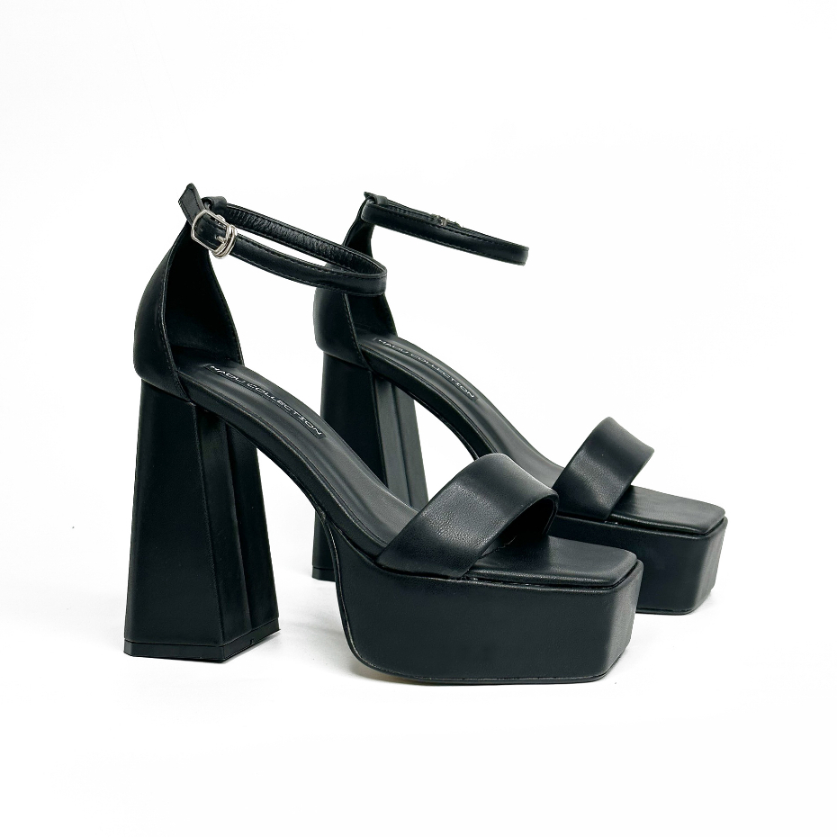 Giày sandal cao gót đế vuông 13cm quai ngang đế đúp GENCY - BH 24 tháng