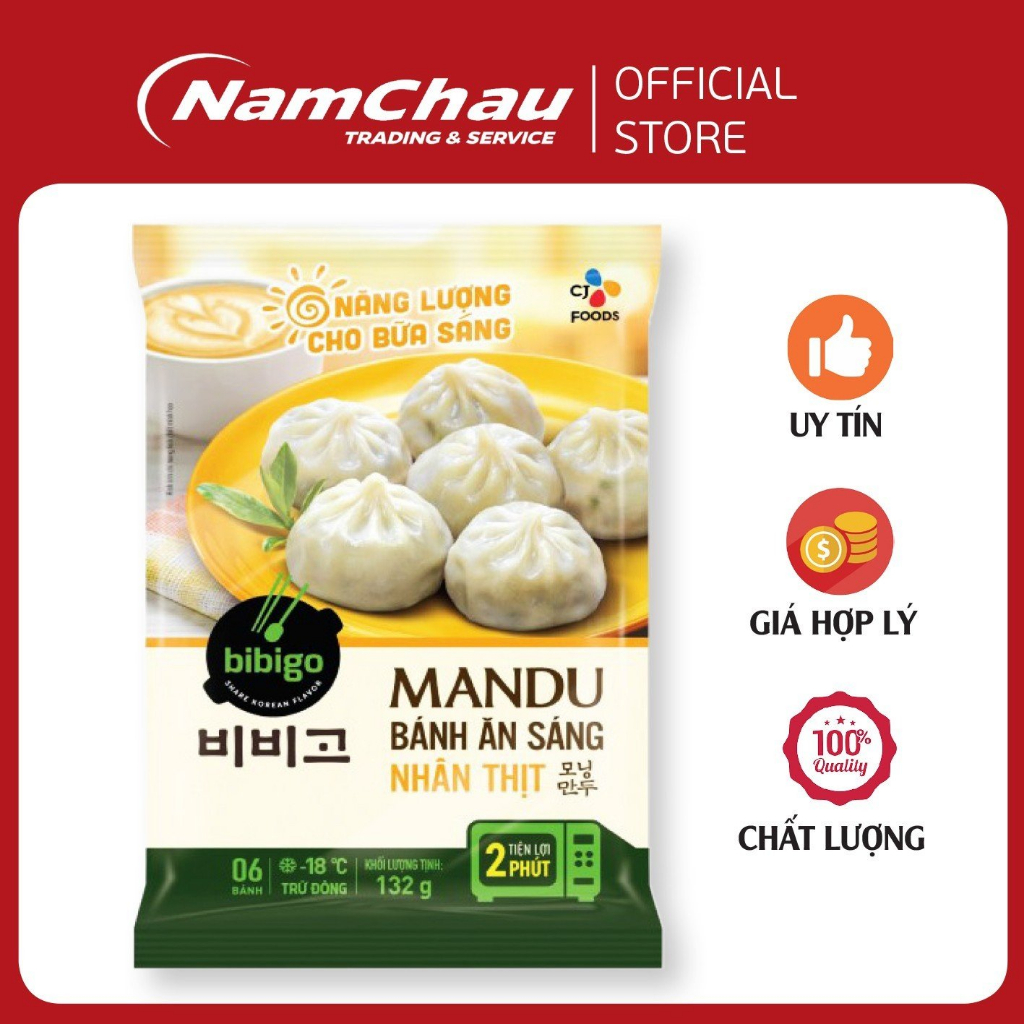 Mandu bánh ăn sáng nhân thịt Bibigo CJ 132g/ chiên/hấp ăn sáng tiện lợi, thơm ngon