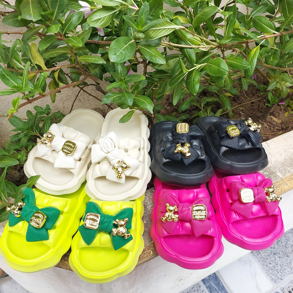Dép Eva Siêu Nhẹ Chống Trơn Trượt Nơ Gấu Nhiều Màu Cho Bé Siêu Đáng Yêu MS 9030