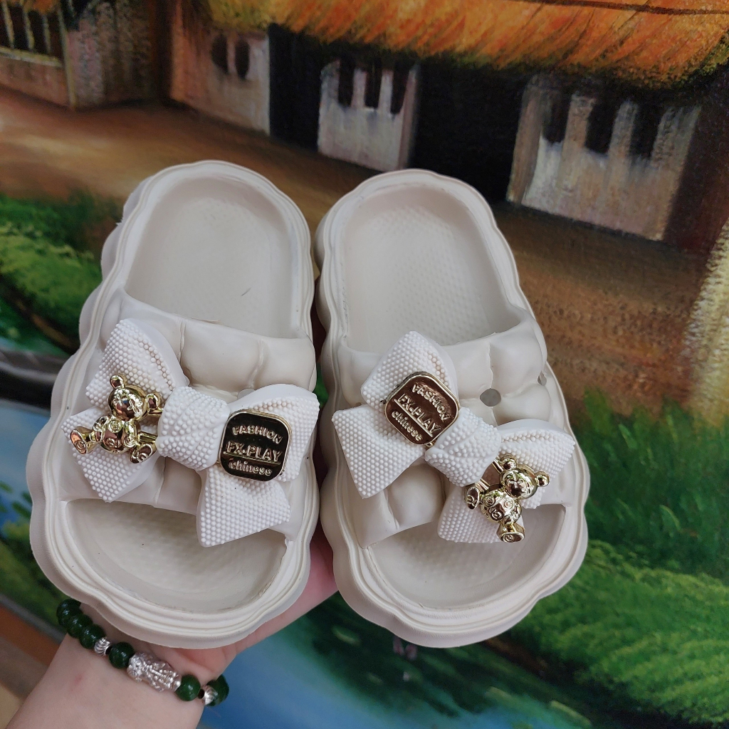 Dép Eva Siêu Nhẹ Chống Trơn Trượt Nơ Gấu Nhiều Màu Cho Bé Siêu Đáng Yêu MS 9030