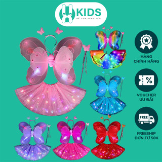 Bộ váy cánh bướm tiên thiên thần 4 món cao cấp X KIDS có 20 đèn phát sáng hoá trang trung thu siêu dễ thương cho bé