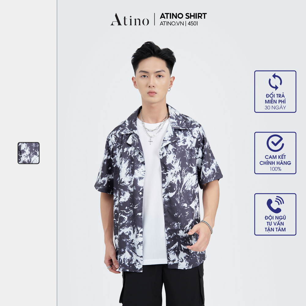 Áo sơ mi cuban shirt cộc tay nam HAT ATINO vải lụa form regular SM4501