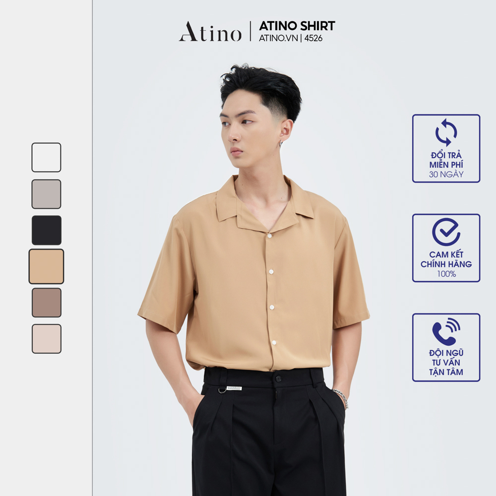 Áo sơ mi cộc tay Cuban Shirt nam Trơn ATINO vải lụa form regular SM4526