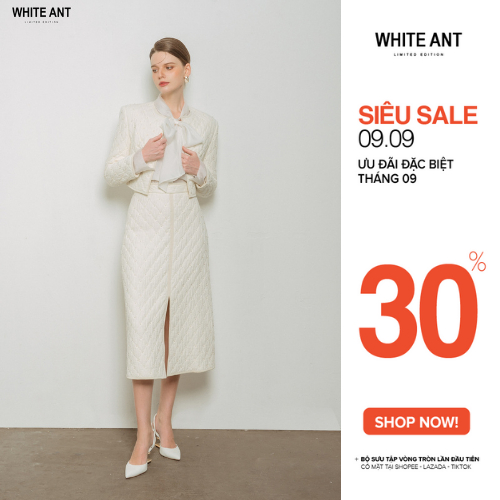 Áo Ký Giả Dáng Lỡ Và Chân Váy Dáng A Đính Hạt Thủ Công Nữ White Ant Hàng Thiết Kế Cao Cấp 191200015.001