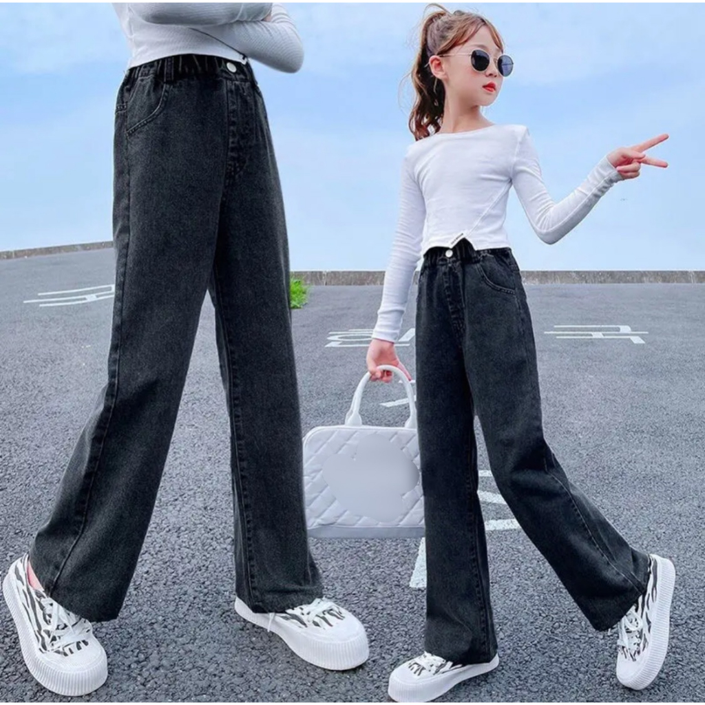 S3 Quần suông jean ống rộng cho bé gái size  28kg-55kg