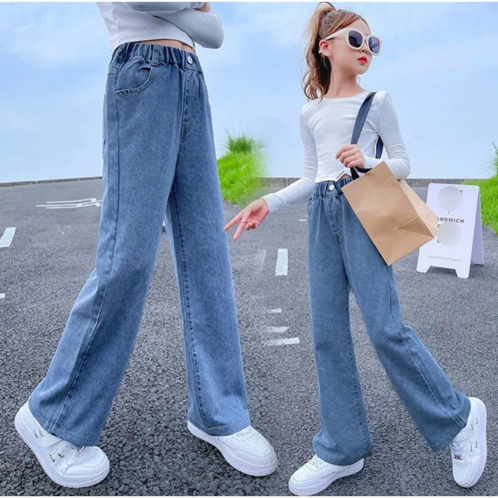 S3 Quần suông jean ống rộng cho bé gái size  28kg-55kg