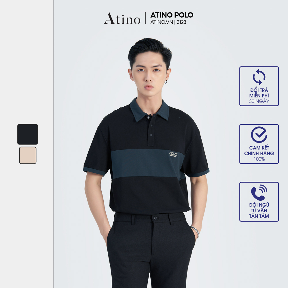 Áo Polo Nam Phối ATINO vải cá sấu Cotton thoáng mát trẻ trung chuẩn form regular PL2.3123