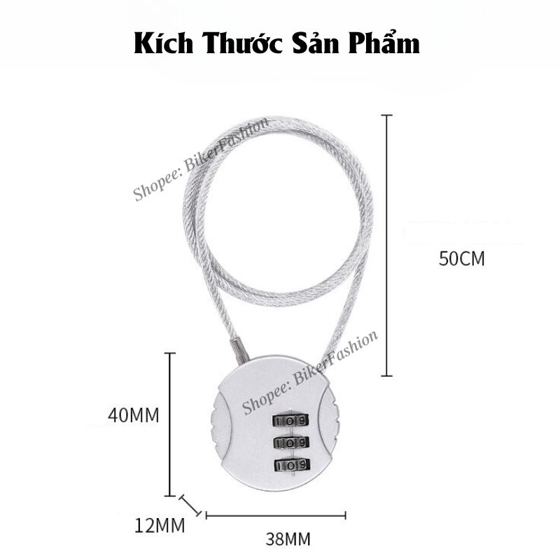 Khóa dây chống trộm mũ bảo hiểm - Khóa số 50cm