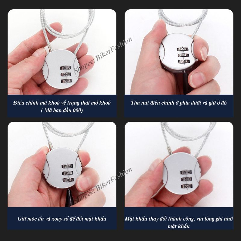 Khóa dây chống trộm mũ bảo hiểm - Khóa số 50cm