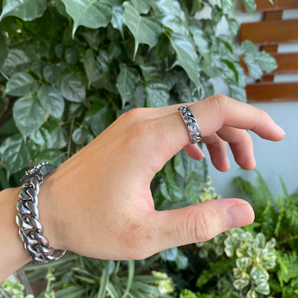 Nhẫn bạc freesize họa tiết sóng M92