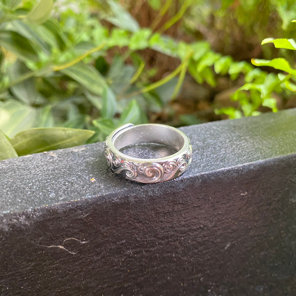 Nhẫn bạc freesize họa tiết sóng M92