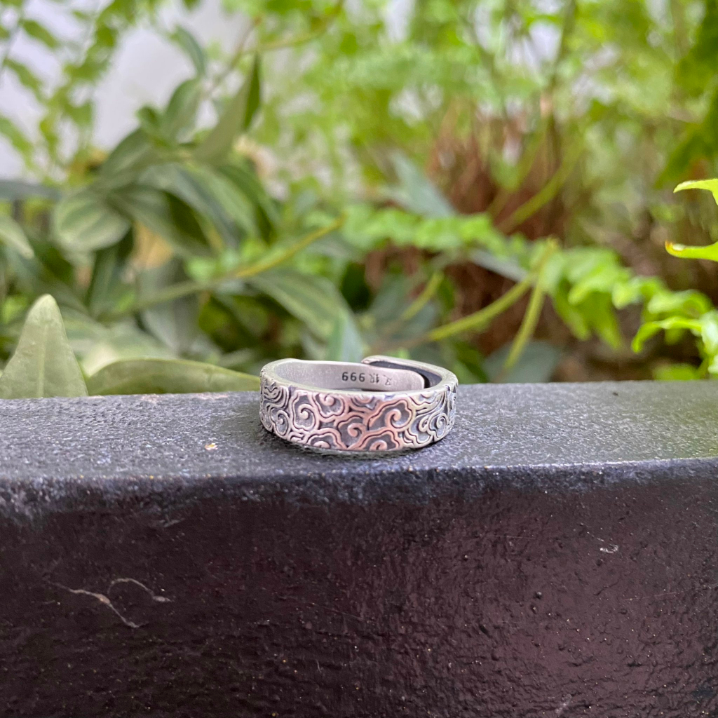 Nhẫn bạc freesize họa tiết mây M85