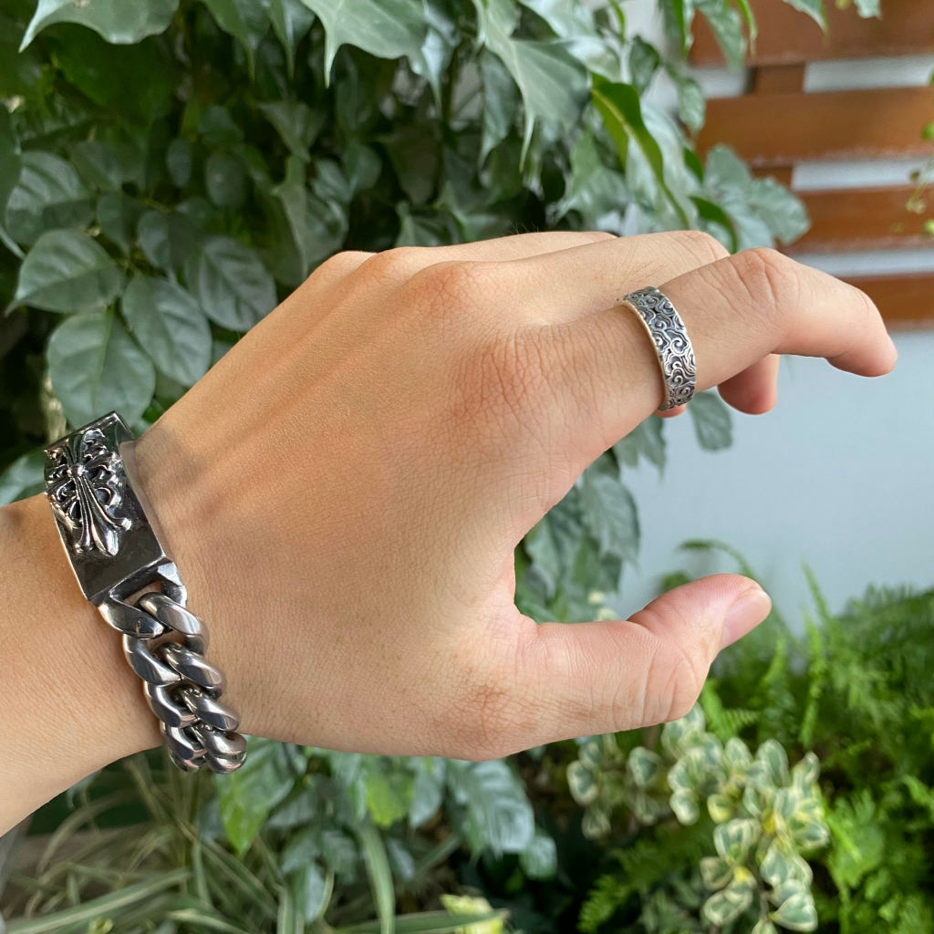 Nhẫn bạc freesize họa tiết mây M85