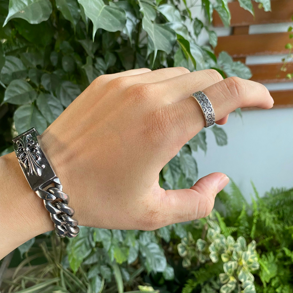 Nhẫn bạc freesize họa tiết mây M85