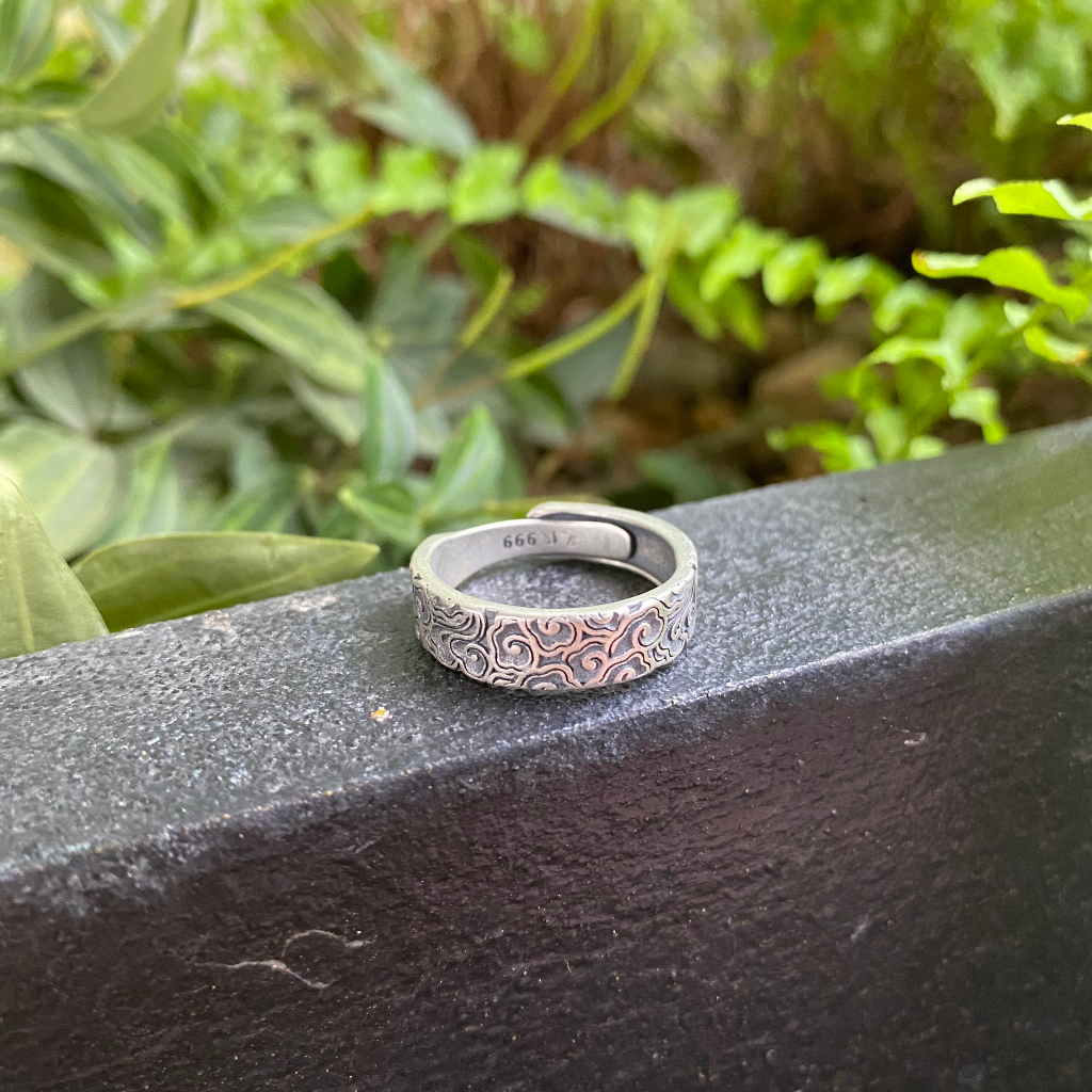 Nhẫn bạc freesize họa tiết mây M85