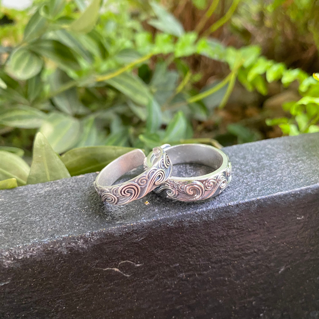 Nhẫn bạc freesize họa tiết sóng M92