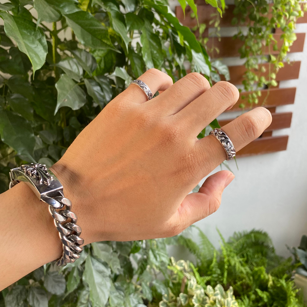 Nhẫn bạc freesize họa tiết sóng M92