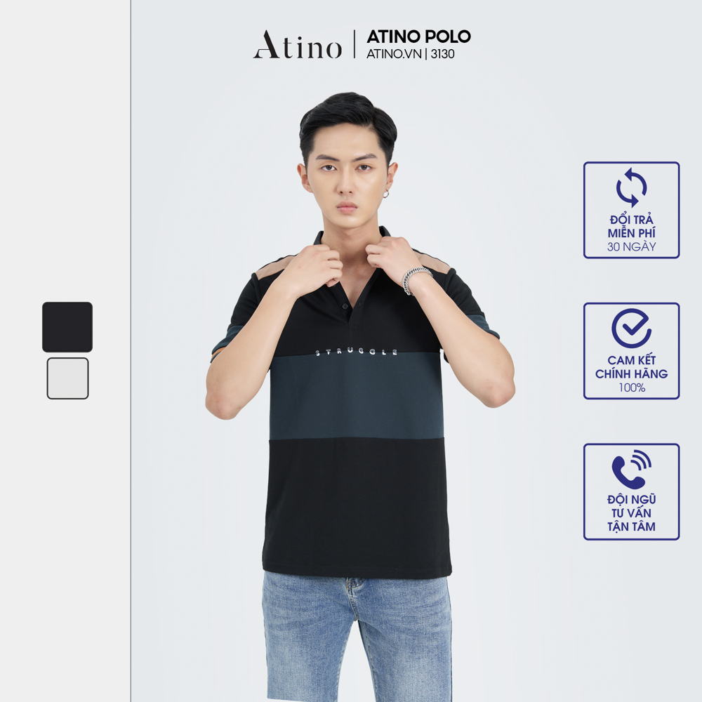 Áo Polo Nam Phối Vải ATINO Chất Liệu Cotton Cao Cấp Thoáng Mát Form Regular PL2.3130