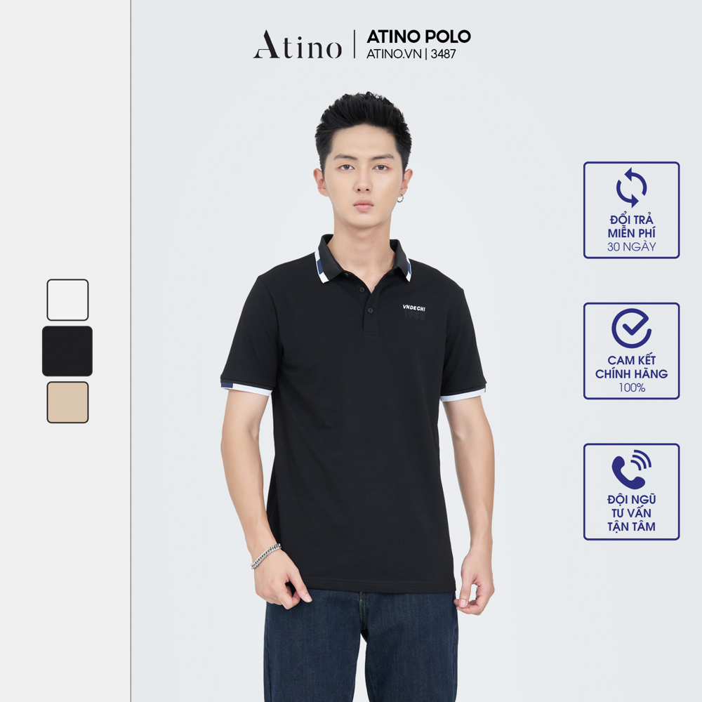 Áo Polo Nam Phối ATINO viền cổ thanh lịch vải Cotton cao cấp thoáng mát chuẩn form PL3.3487