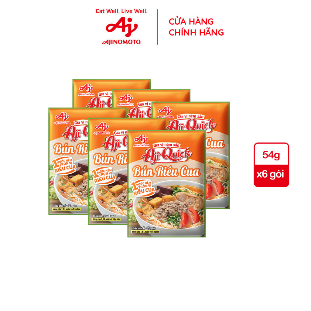 Combo 6 Gói Gia Vị Nêm Sẵn Aji-Quick® Bún Riêu Cua 54g/Gói