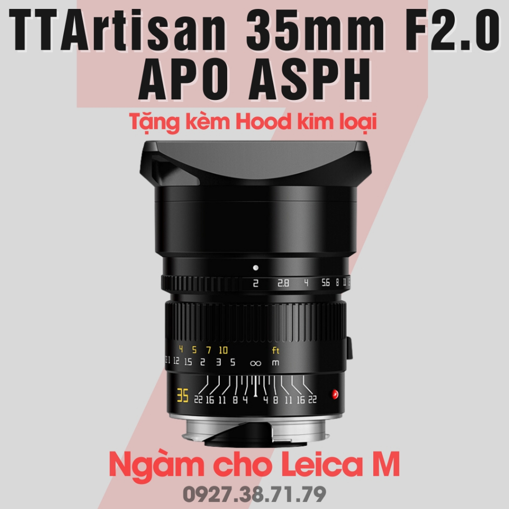 Ống kính TTArtisan 35mm F2.0 APO ASPH dành cho ngàm Leica M - TTArtisan 35mm F2 tặng kèm Hood kim loại